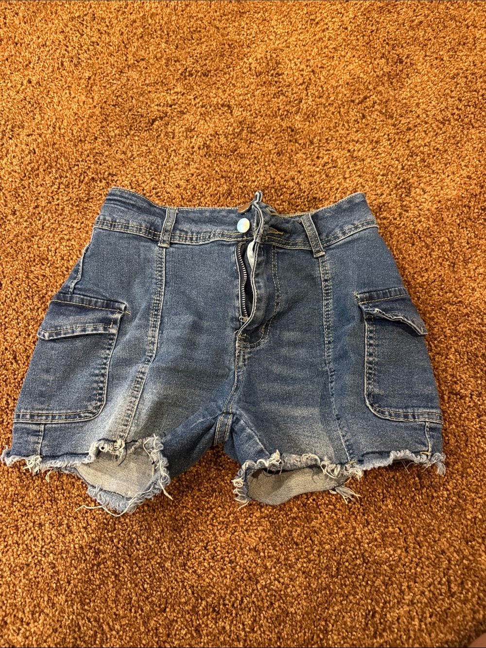 Women's Distressed Denim Cargo Shorts - Blue